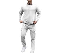Mens Tracksuits Cargo Pants Zip Loungewear Gym Set Pockets Cuffed Plain Formal Menswear Warm Stylish Hooded Hoodie Overall Lounge Sets Travel Outfit Holiday Clothes (Full Tracksuit Set Mens White,XXL)