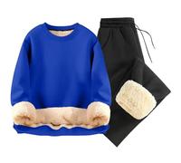 Men's Tracksuits Full Set Winter Plain 2 Piece Outfits Sherpa Lined Fleece Pullover Tracksuit Set Warm Sweatshirts and Joggers Tops Drawstring Bottoms Co Ord Sets Casual Sport Activewear Golf Suit