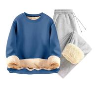 Men's Tracksuits Full Set Winter Plain 2 Piece Outfits Sherpa Lined Fleece Pullover Tracksuit Set Warm Sweatshirts and Joggers Tops Drawstring Bottoms Co Ord Sets Casual Sport Activewear Golf Suit