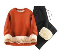 Men's Tracksuits Full Set Winter Plain 2 Piece Outfits Sherpa Lined Fleece Pullover Tracksuit Set Warm Sweatshirts and Joggers Tops Drawstring Bottoms Co Ord Sets Casual Sport Activewear Golf Suit