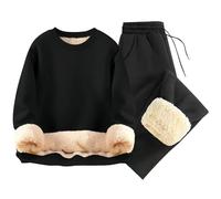 Men's Tracksuits Full Set Winter Plain 2 Piece Outfits Sherpa Lined Fleece Pullover Tracksuit Set Warm Sweatshirts and Joggers Tops Drawstring Bottoms Co Ord Sets Casual Sport Activewear Golf Suit