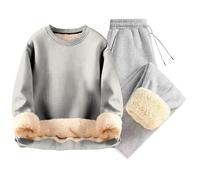 Men's Tracksuits Full Set Winter Plain 2 Piece Outfits Sherpa Lined Fleece Pullover Tracksuit Set Warm Sweatshirts and Joggers Tops Drawstring Bottoms Co Ord Sets Casual Sport Activewear Golf Suit