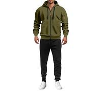 Men's Tracksuits Full Zip Hooded Jacket Sweatsuits Work Hoodie Pullover Sweatshirt Tops and Jogging Bottoms Set Long Sleeve Zipped Track Top Joggers Suit with Pockets Casual Sports 2 Piece Set Green