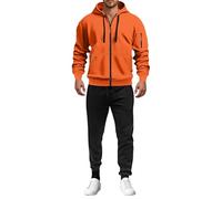 Men's Tracksuits Full Zip Hooded Jacket Sweatsuits Work Hoodie Pullover Sweatshirt Tops and Jogging Bottoms Set Long Sleeve Zipped Track Top Joggers Suit with Pockets Casual Sports 2 Piece Set Orange