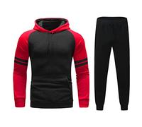 Mens Tracksuits Hoodies & Jogging Bottom 2Pcs Activewear Men's Autumn and Winter Two- Sports Suit and Leisure Striped Color-Blocking Sweaters and Trousers Fashion Sweatsuits (Red, XXXL)