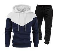 Men's Tracksuits Set Full Tracksuit Hooded Fleece Sweatshirt Zip Up Hoodie Jacket Sweatpants Joggers Big and Tall Sweatsuits for Men Solid Patchwork Warm Sports Suit B-White