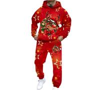 Men's Tracksuits Set Full Zip Jacket & Sweatpants 2 Piece Athletic Jogging Suits Casual Sports Color Block Outfit Leisure Gym Sets Jogging Suit Set for Running Xmas (Christmas Tracksuit Men Red,4XL)