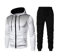 Men's Tracksuits Set Long Sleeve Causal Full Zip Running Sports Sweatsuit For Men 2 Piece Outfits(White,XX-Large)
