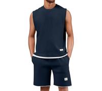 Men'S Tracksuits Vests & Shorts 2 Piece Outfits Sleeveless Crew Neck Waffle Texture Pullover Tracksuit Set Sweatshirt And Joggers Gym Top Casual Running Sport Sweat Activewear M-5Xl