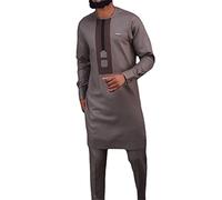 Mens Traditional African 2 Piece Sets Formal Wedding Suit Dashiki Kaftan Shirt and Pants Tracksuit Long Sleeve Outfits (Brown,XL)