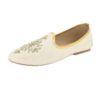 Mens Traditional Ethnic Loafers Diamante Embroidered Wedding Jutti Gold Trim Comfortable Slip-On Mojari Sherwani Kurta Formal Events Gents Khussa Beige Shoes Size 9 UK 43 EU