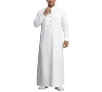 Men's Traditional Islamic Thobe Kaftan - Full-Length Long-Sleeve Robe, Mandarin Collar with Partial Button Placket & Chest Pocket, Ideal for Mosque Prayers, Daily Wear & Cultural Gatherings