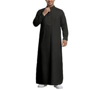 Men's Traditional Islamic Thobe Kaftan - Full-Length Long-Sleeve Robe, Mandarin Collar with Partial Button Placket & Chest Pocket, Ideal for Mosque Prayers, Daily Wear & Cultural Gatherings