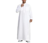 Men's Traditional Islamic Thobe Kaftan - Full-Length Long-Sleeve Robe, Mandarin Collar with Partial Button Placket & Chest Pocket, Ideal for Mosque Prayers, Daily Wear & Cultural Gatherings
