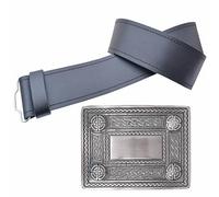 Men's Traditional Leather Kilt Belt & Celtic Buckle Set - 2.25" Wide Adjustable Plain Leather Belt with Antique Silver Scottish Knot Buckle for Highland Dress (Silver Antique, 2XL, 50-54 Inch)