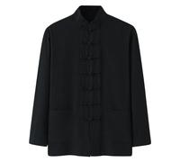 Mens Traditional Long Sleeve Tang Kung Fu Uniform Men's Shirt Linen Tang Suit Lightweight Hanfu Jacket Shaolin Wushu Chinese Clothes Black 4XL