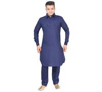 Men's Traditional Punjabi Style Soft Cotton Kurta Pyjama 1898 (Navy, 42)