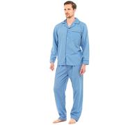 Mens Traditional Pyjamas 2 Piece Set Classic Style Plain Poly Cotton Pjs Nightwear Lounge Wear Sleepwear Suits Button Up Long Sleeve Shirt Tops Pants Trousers Bottoms(Blue, 2XL)