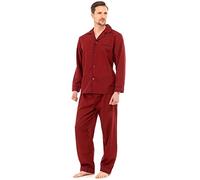Mens Traditional Pyjamas 2 Piece Set Classic Style Plain Poly Cotton Pjs Nightwear Lounge Wear Sleepwear Suits Sleeping Suit Button Up Long Sleeve Shirt Tops Pants Trousers Bottoms(Wine, 2XL)