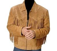 Mens Traditional Suede Fringe Leather Jacket | Western Cowboy Fringe Coat Style
