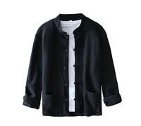 Men's Traditional Tang Suit Shirt - Long Sleeve Kung Fu Uniform, Chinese Frog Buttons, Lightweight Fabric, Stylish Jacket for Summer & Cultural Occasions Black