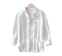Mens Traditional Tang Suit Shirt With Long Sleeves, Stand Collar And Button Down Front Chinese Style Top For Casual And Holiday Use(XL White)