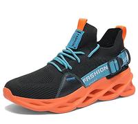 Men's Trainers Athletic Shoes Breathable Walking Tennis Running Shoes Slip Casual Fashion Sneakers (Black Orange,8)