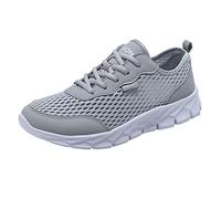 Mens Trainers Breathable Mesh Running Shoes with Arch Support Memory Foam Non Slip Lightweight Orthopedic Walking Sneakers Lace Up Low Top Tennis Trainers Chunky Cushion Outdoor Hiking Sneakers Grey