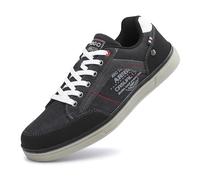 Mens Trainers Casual Shoes Fashion Leather Canvas Sneakers Lace Up Black 10.5