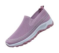Mens Trainers Knit Mesh Wide Fit Loafers Breathable Slip on Orthopedic Sneakers Platform Running Shoes Men Summer Lightweight Arch Support Trainers Comfortable Joggers Loafers (A-Purple, 7)