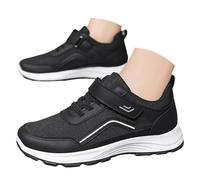 Mens Trainers - Low Top Wide Fit Running Walking Shoes Mesh Slip On Sneakers Lightweight Comfortable Hook & Loop Strap Trainer Gym Tennis Athletic Sneaker With Air Cushion Wedge Orthopedic Shoes