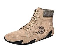 Mens Trainers Men's Casual Shoes Korean Version High Top Shoes Round Toe Breathable Daily Dad's Beige