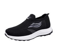 Mens Trainers Mesh Lining Walking Shoes Arch Support Comfortable Slip On Trainers Non-Slip Easy Close Plantar Fasciitis Shoes Lightweight Air Cushion Trainer Spring Summer, Jogging Black