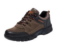 Mens Trainers Non-Slip Steel Toe Cap Trainers Mountain Trekking Hiking Shoes Sturdy Grip Cushioned Footbed Walking Shoes Arch Support Comfortable Athletic Trainer Travelling, Camping Khaki