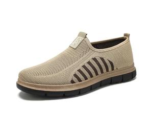 Mens Trainers Running Walking Men's Casual Shoes Soft Sole Comfortable Flying Weave Shoes One Foot Stirrup Dad Breathable Not Stinky Feet Mesh Hundred Men's Khaki