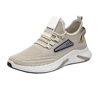 Mens Trainers Running Walking Mesh Slip on Shoes Breathable Mesh Two Toned Lace up High Top Sports Trainers Sneakers Badminton Gym Tennis Sneakers Athletic Shoe dad Gifts Footwear UK 7 Khaki