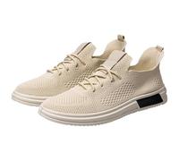Mens Trainers Running Walking Mesh Slip on Shoes Breathable Mesh Two Toned Lace up Sports Trainers Sneakers Badminton Gym Tennis Sneakers Athletic Shoe dad Gifts Footwear UK 7.5 White