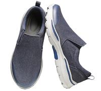 Mens Trainers Shoes Walking Running Gym Slip on Tennis Sneakers for Swollen Feet Men's Mesh Slip-on Lightweight Loafer On Boat(Blue,6)