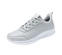 Mens Trainers Tennis, Walking Shoes Mens Light Weight, Faux Leather Sneakers Slip On Sneakers with Anti Slip Soles Lace Up Wedge Sneaker Lightweight Walking Shoe with Arch Support Grey