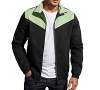 Men's Transition Jacket in Fashionable Colour Block Design, Lightweight Blouson Jacket with Stand-Up Collar, Sporty Leisure Jacket for Spring and Autumn, Style_j01 Green, XXL