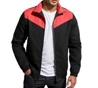 Men's Transition Jacket in Fashionable Colour Block Design, Lightweight Blouson Jacket with Stand-Up Collar, Sporty Leisure Jacket for Spring and Autumn, style_j03 red, S