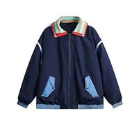 Men's Transition Jacket in Retro Colour Block Style - Lightweight Blouson with Striped Ribbed Collar | Fashionable Casual Jacket for an Individual Look, Style_j02 Navy, XL