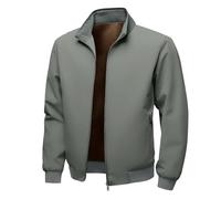 Men's Transition Jacket with Stand-Up Collar, Lightweight Blouson Jacket with Zip, Windbreaker for Spring and Autumn, Style_i02 Gray, 4XL