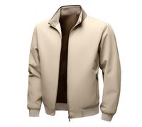 Men's Transition Jacket with Stand-Up Collar, Lightweight Blouson Jacket with Zip, Windbreaker for Spring and Autumn, Style_i03 Khaki, 7XL