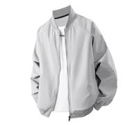 Men'S Transitional Jacket Classic Fashion Casual Outdoorjacket Zipper Placket Solid Color Long-Sleeve Jackets B-Grey M