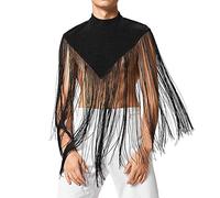 Men's Transparent Short Sleeve Shirts Mesh Shirt Mesh Shirt Muscle Sexy Underwear Mesh Shirt Men Irregular Scarf High Neck Tassel Cape Vest, black, L