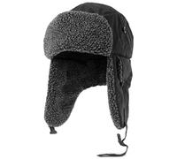 Men's Trapper Hat Polyester with Barber Fleece Ear Flaps Aviator with Clip Fastening Classic Style Bomber Outdoor Use Lightweight Quilted Lining (UK, Alpha, L) Black, Grey