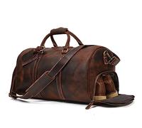 Mens Travel Duffles Men's Leather Travel Bag with Shoe Vintage Tote Casual Gym Weekender Overnight