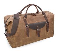 Mens Travel Holdall Duffle Bag Leather Weekend Overnight Bag Waterproof Large Canvas Holdall Camping Bag (Brown)