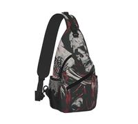 Mens Travel Sling Chest Bag Lightweight Crossbody Shoulder Backpack Small Everyday Pack, Skeleton Holding Knife